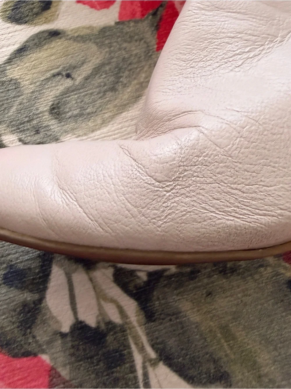 Women's Cream Leather Ankle Boots with Stacked Heel